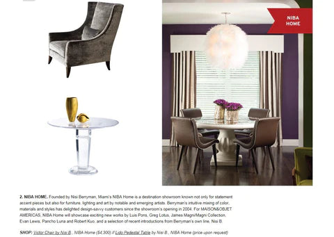 Nisi B Home in Dering Hall! "4 Exhibitors To Know at Maison&Objects Americas"